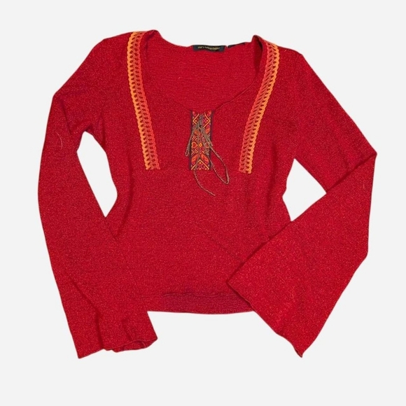 Mary-Kate And Ashley Y2K Red Boho Women's Top with Crochet Detailing - Picture 6 of 6